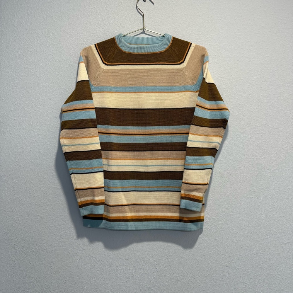 1980s Brown Beige Striped Cotton Crewneck White Stag